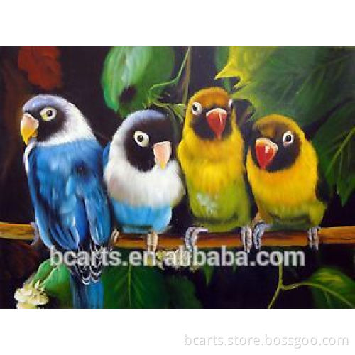 Pretty birds home art lively flying animal oil painting of parrots wholesale